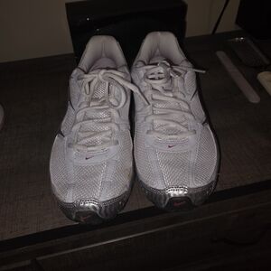 Nike White and Metallic Silver Running Shoes